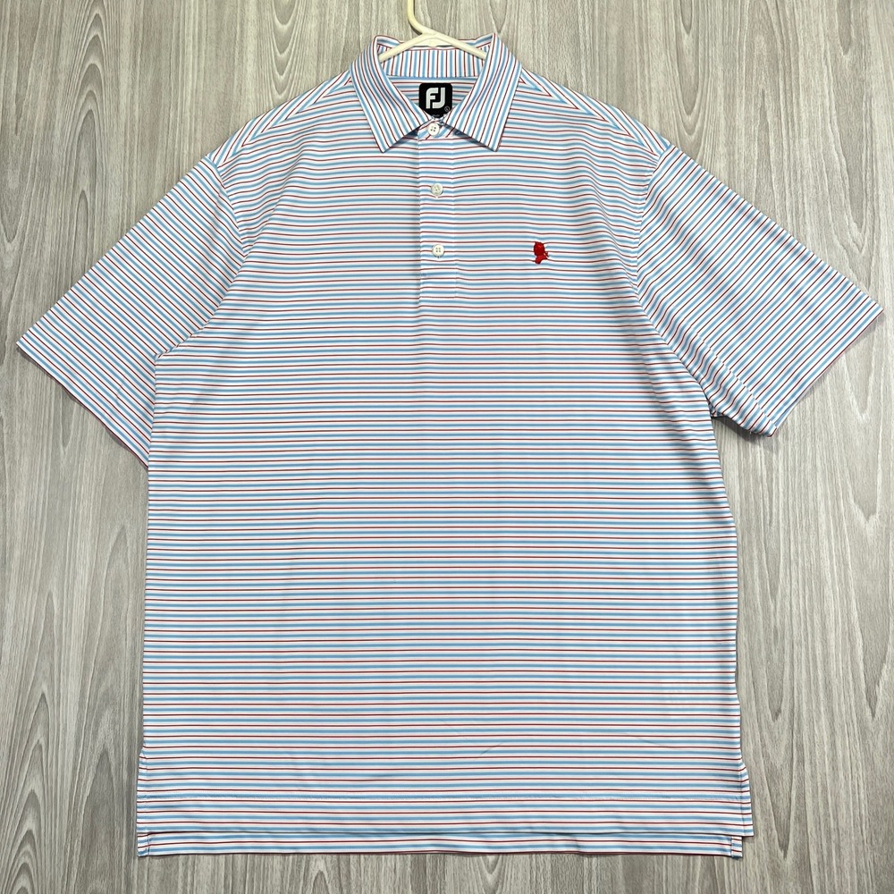 FootJoy Men Large Red White Blue Striped ProDry Performance Golf Polo Shirt - Picture 2 of 8